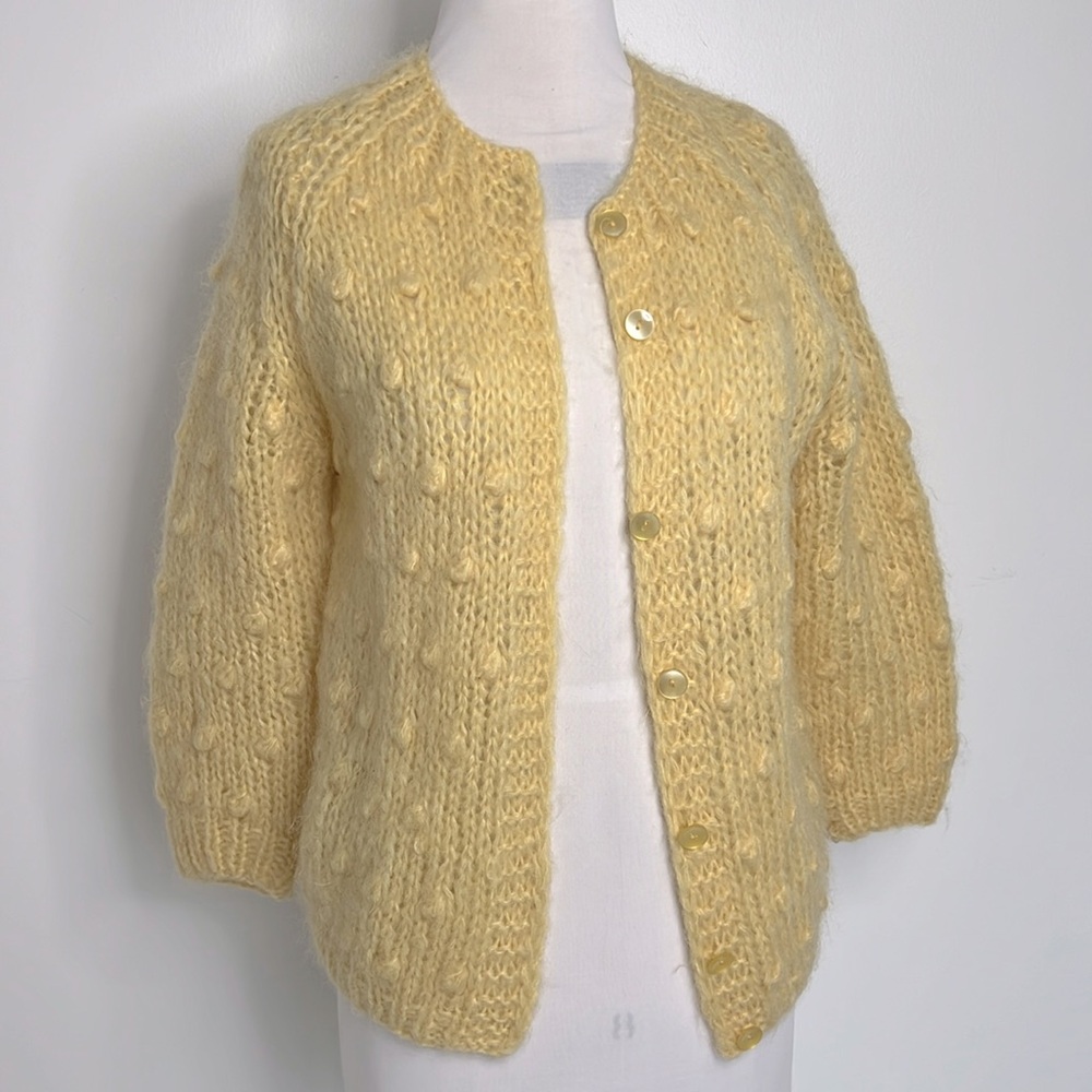 Vintage Bobbie Brooks Hand Knit in Italy Mohair 1970s Sweater Cropped Slv Medium